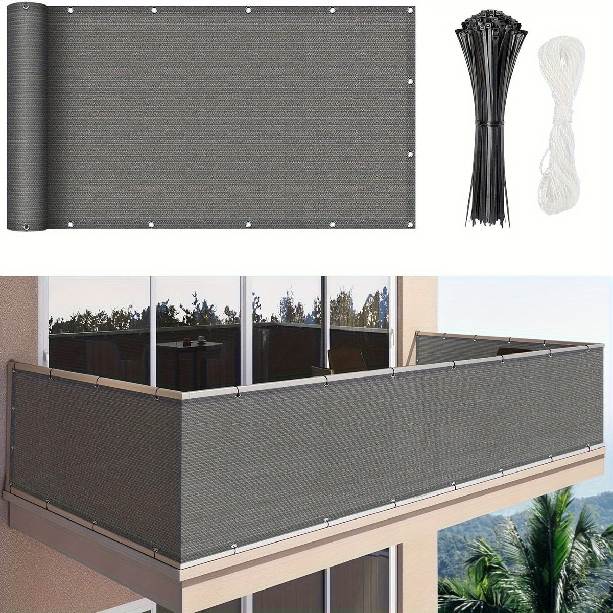 Balcony Privacy Net 3x16ft Fence Cover Mesh Shade Net Windproof Sun Shade Outdoor Screen for Patio Fence Backyard Porch 9 Colors