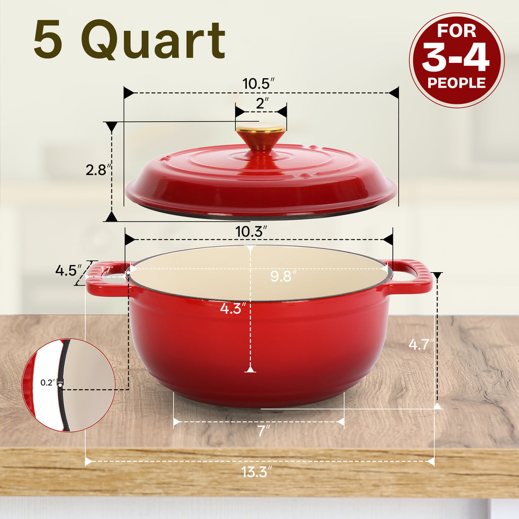 Dutch Oven 5QT 6QT 7.5QT Enameled Cast Iron Cookware with Lid Silicone Handles Oven Safe 500°F Bread Baking Stews Roasts Multiple Colors