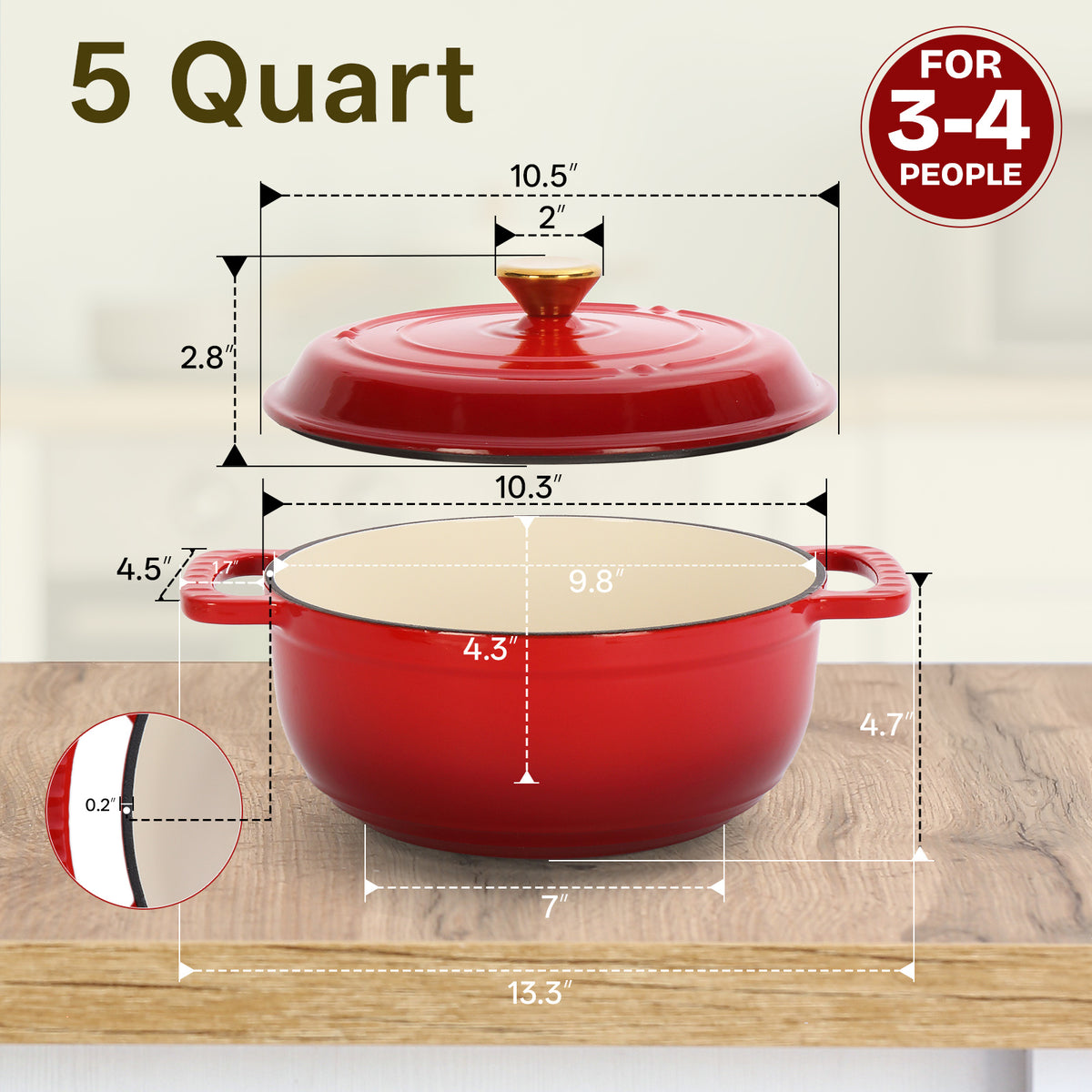 Dutch Oven 5QT 6QT 7.5QT Enameled Cast Iron Cookware with Lid Silicone Handles Oven Safe 500°F Bread Baking Stews Roasts Multiple Colors
