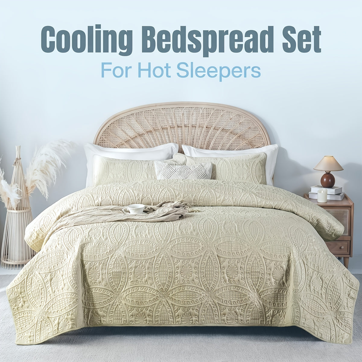 Quilted Bedspread Set Lightweight Cooling Coverlet with Pillow Shams Twin Queen King Soft Breathable Summer Bedding Set Machine Washable