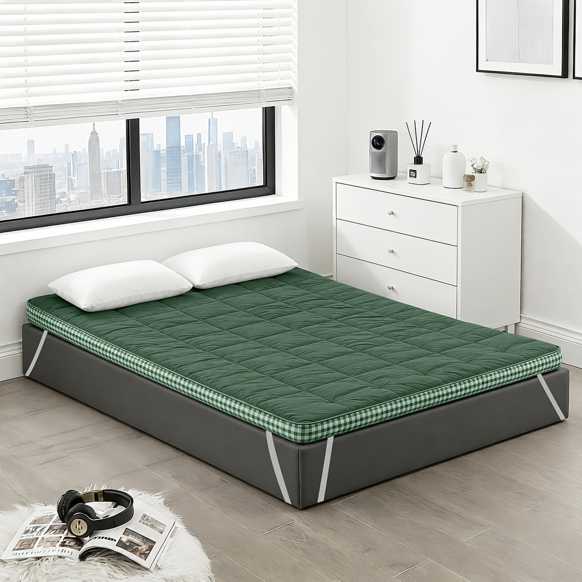Roll-Up Thin Mattress Topper – Super Soft Foldable Mattress Pad for Twin Full Queen King, Guest Room Dorm Camp Bed RV, Multiple Colors
