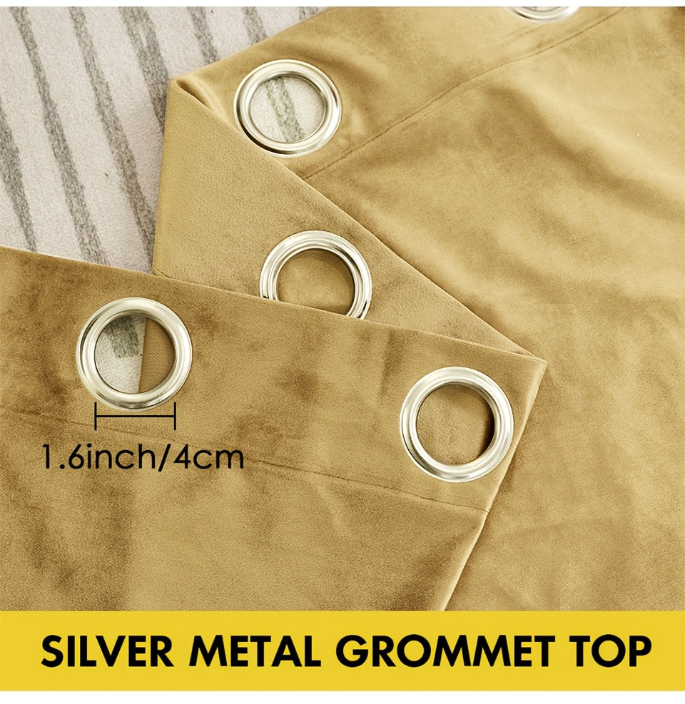Velvet Grommet Curtains 4 Panels – Room Darkening Thermal Flannel Drapes for Living Room & Bedroom, Luxury Soft Window Panels, 52"W Multiple Lengths, Golden Hot Pink Champagne Taupe