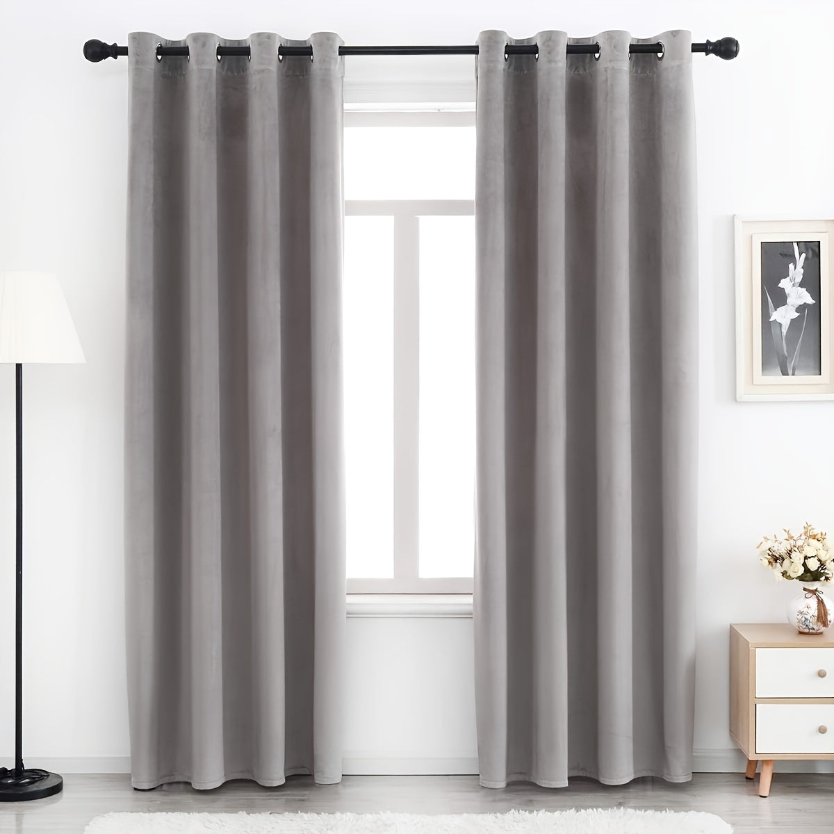 Velvet Curtains 52” Wide – Soft Grommet Thermal Insulated Light Filtering Velvet Window Panels for Bedroom | 2-Panel Set in 14 Colors & 7 Lengths