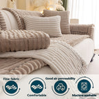 Boho Plush Sofa Cover with Ruffled Edges – Thick Warm Pet-Friendly Couch Protector, Bohemian Style Home Decoration Slipcover for Living Room Sofa Couch Furniture