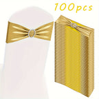 100pcs Metal Spandex Chair Bow Buckle Sliders – Stretchable Elastic Seat Strap Fasteners for Wedding, Party & Banquet Chair Decorations | Gold, Silver, Rose Gold & More