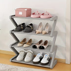 4-Tier Z-Shaped Shoe Rack Freestanding Metal Shoe Organizer for Entryway Hallway Dorm Living Room – No Tools Needed in Pink or Grey