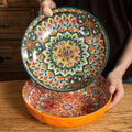 Bohemian Floral Ceramic Soup Bowl Set of 2 – Hand-Painted Vintage Tableware, Microwave Safe, 10.15in | Festive Gift