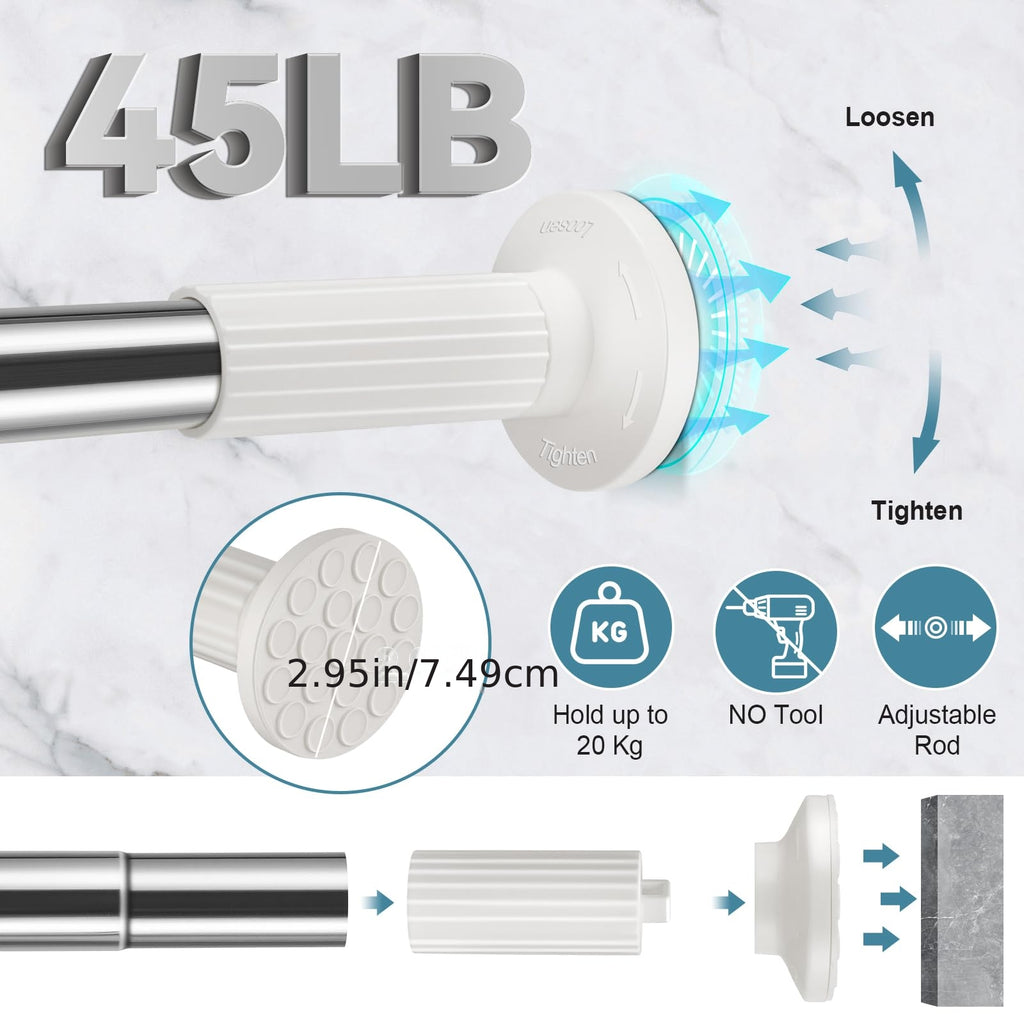Tension Curtain Rod Adjustable 51-148 Inch No Drill Heavy Duty – Extra Long Spring Pressure Rod for Bathroom Shower Window Patio, White