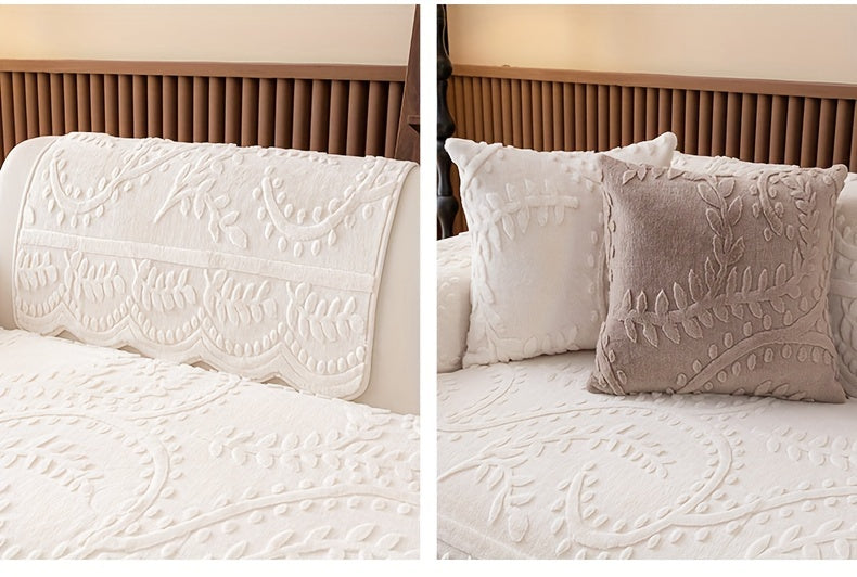 Faux Rabbit Fur Sofa Cover Thick Winter Warm Couch Protector Non-Slip Machine Washable Pet-Friendly Floral Sofa Slipcover for 1 2 3 4 Seater Living Room Bedroom
