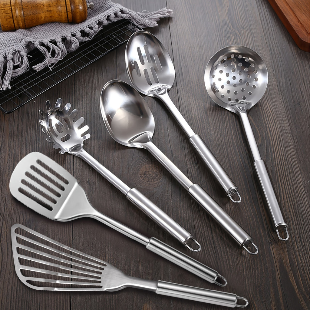 Stainless Steel Kitchen Utensils Set 12-Piece with Holder - Heat Resistant Cooking Utensils Set with Spatula, Ladle, Tongs, Whisk, Skimmer & More, Dishwasher Safe Metal Kitchen Tool Set