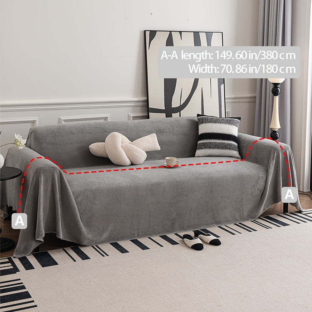 Sofa Cover Short Plush Couch Protector for 2 3 4 Seater - Machine Washable Pet Friendly Furniture Protector Slipcover All Season Thick Cushion Cover in Light Grey Deep Gray Coffee Burgundy Off White