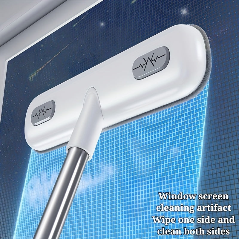 Window Cleaning Brush with Extendable Handle Screen Cleaner Reusable Pet Hair Remover Household Door Window Scrubber for Bathroom Kitchen Bedroom Living Room Portable Multi-Use Home Cleaning Tool