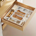 Expandable Kitchen Utensil Drawer Organizer Tray with Adjustable Dividers – Multiple Compartments for Forks, Spoons, Knives & Chopsticks, Durable Plastic, Extra Large 4-Direction Extension for Home Kitchen