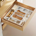Expandable Kitchen Utensil Drawer Organizer Tray with Adjustable Dividers – Multiple Compartments for Forks, Spoons, Knives & Chopsticks, Durable Plastic, Extra Large 4-Direction Extension for Home Kitchen