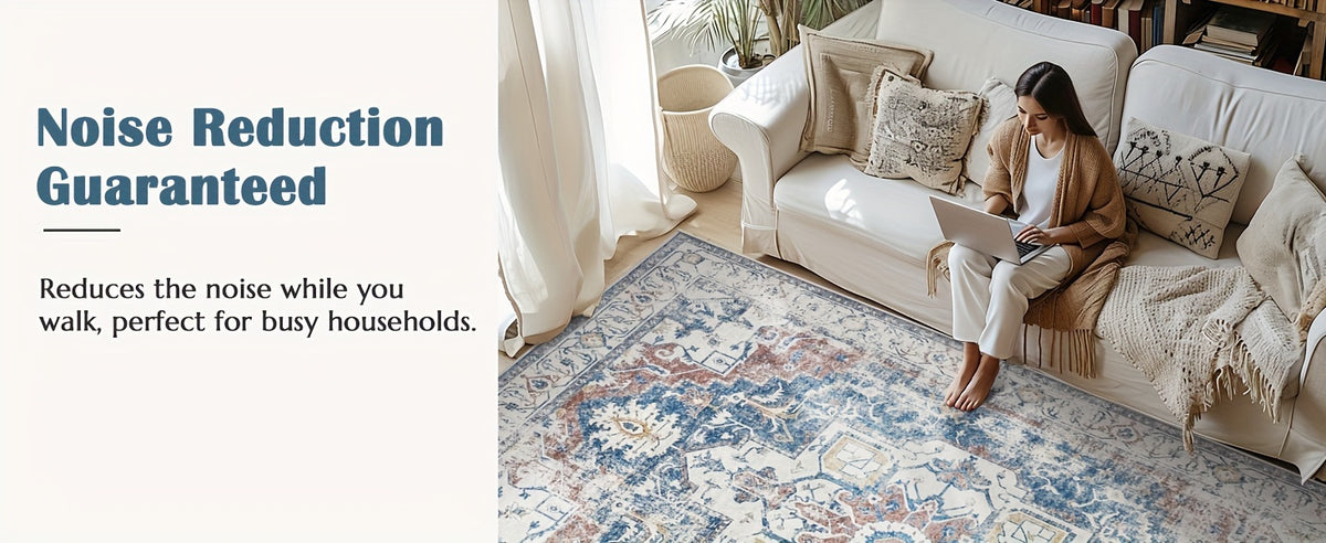 Washable Vintage Area Rug - Chenille Retro Distressed Multi-Print Foldable Lightweight Accent Rug for Entryway Bathroom Kitchen Living Room and Bedroom