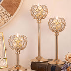 3-Piece Crystal & Metal Candle Holders Set – Windproof Elegant Taper Candle Holder for Christmas, Halloween, Wedding Centerpiece, Romantic Dinner, Anniversary & Birthday Home Decor Gift