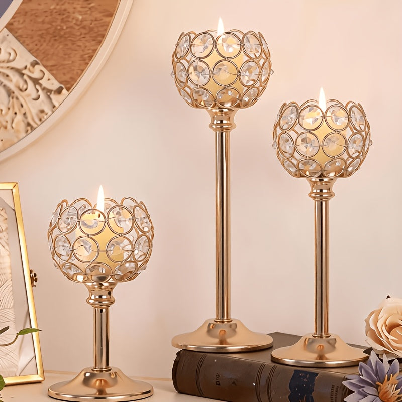 3-Piece Crystal & Metal Candle Holders Set – Windproof Elegant Taper Candle Holder for Christmas, Halloween, Wedding Centerpiece, Romantic Dinner, Anniversary & Birthday Home Decor Gift