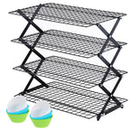 Wire Cooling Rack Set Collapsible Stainless Steel with Muffin Cup Slots - Baking Rack for Cakes, Cupcakes, BBQ & Drying, Stackable Oven Safe Cooling Grid