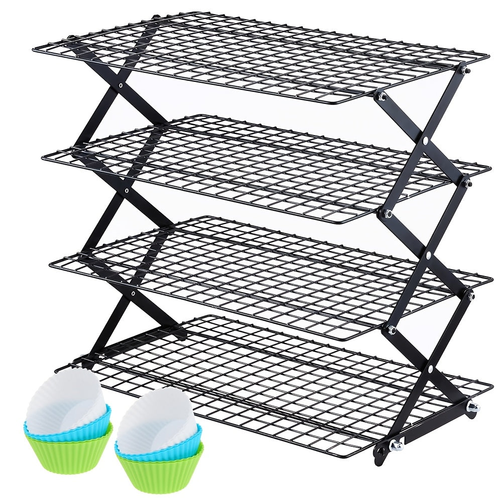Wire Cooling Rack Set Collapsible Stainless Steel with Muffin Cup Slots - Baking Rack for Cakes, Cupcakes, BBQ & Drying, Stackable Oven Safe Cooling Grid