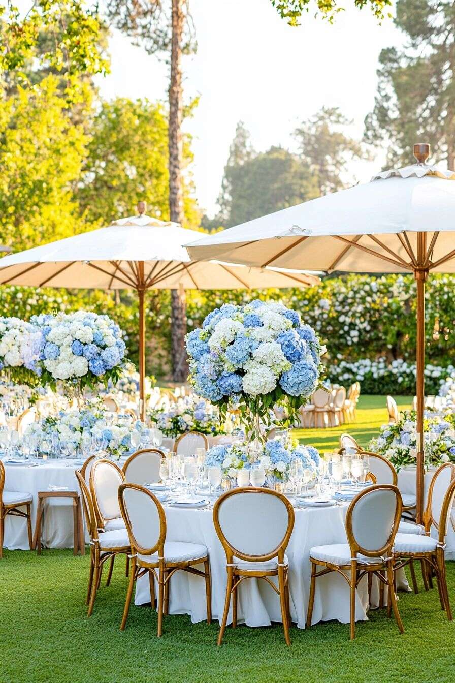 Silky Hydrangea Artificial Flowers 20/40 Pack, 16.2 Inch Blue & White – Outdoor Faux Hydrangea Stems for Wedding, Garden, Home Party, Exhibition & Christmas Decorations