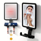 Heated Fog-Free Shower Mirror with LED Light 9.5x7 Inch | Detachable Fogless Bath Mirror with Shaving Foam Base, 2 Razor Holders & 3-Color Adjustable Brightness