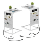 C-Shaped End Table with Charging Station – Sofa Side Table, 50LBS Capacity, Slides Under Sofa, Snack & Laptop Table for Living Room Bedroom (1pc/2pcs, w/wo Storage Bag)