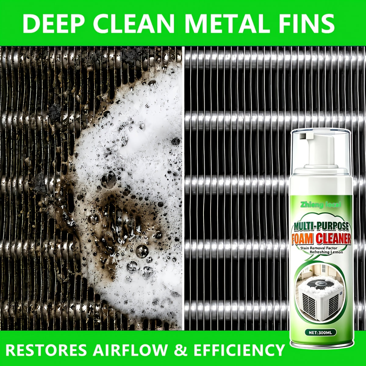AC Cleaning Agent Spray 300ml – Air Conditioner Indoor & Outdoor Unit Cleaner for Cold Plates, Ventilation Openings & Refrigeration Systems, Removes Dirt & Improves Air Circulation Efficiency