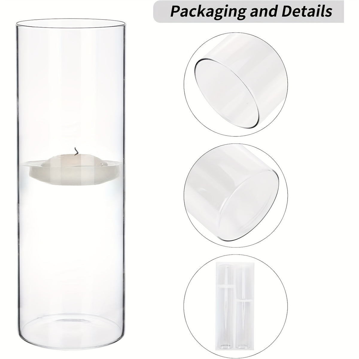 Glass Cylinder Vases Set 12 24pcs 4 Sizes 4 6.8 9 12 Inch Clear Tall Vase & Candle Holder for Wedding Centerpieces, Home Decor Party Table, DIY Candle Making, Flower Arrangements
