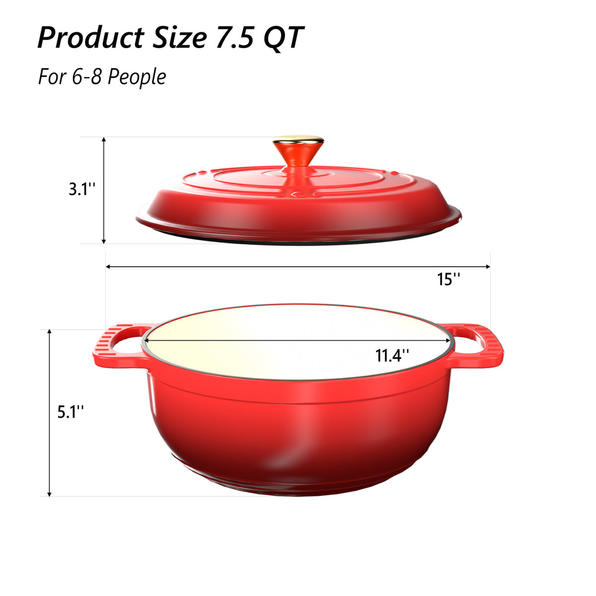 Dutch Oven 5QT 6QT 7.5QT Enameled Cast Iron Cookware with Lid Silicone Handles Oven Safe 500°F Bread Baking Stews Roasts Multiple Colors