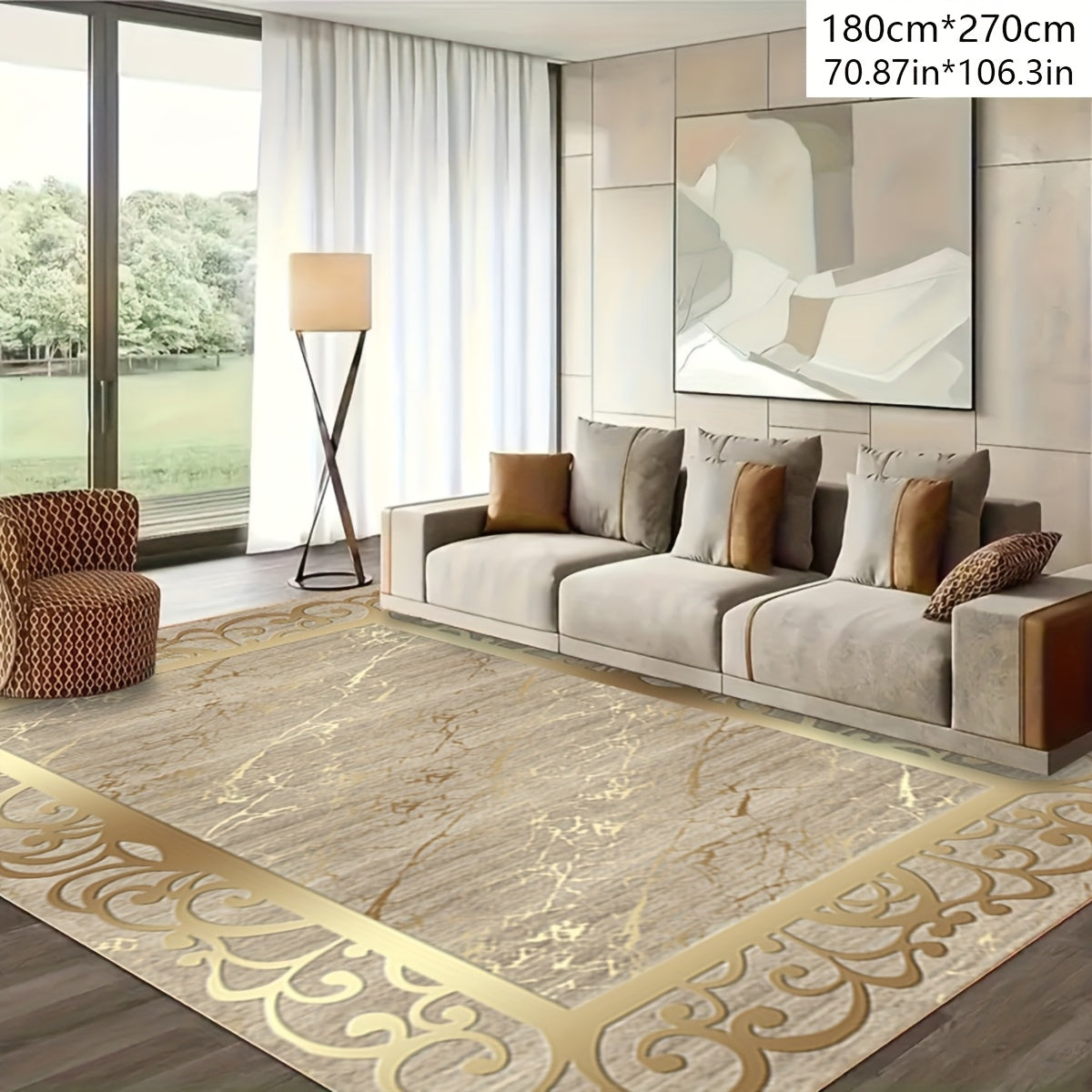Golden Texture Cashmere-Feel Anti-Slip Area Rug – Washable Soft Rug for Living Room, Bedroom, Dining Room, Home Office & More | Multiple Sizes
