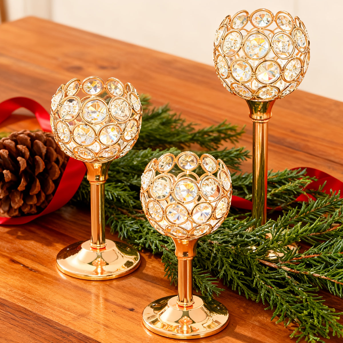 3-Piece Crystal & Metal Candle Holders Set – Windproof Elegant Taper Candle Holder for Christmas, Halloween, Wedding Centerpiece, Romantic Dinner, Anniversary & Birthday Home Decor Gift
