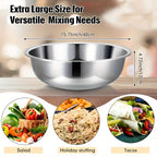 Large Stainless Steel Mixing Bowl 15.74 Inch - Heavy Duty 304 Steel Rustproof Kitchen Bowl for Baking Cooking Pasta Salad Dough, Commercial & Home Prep, Dishwashing Basin