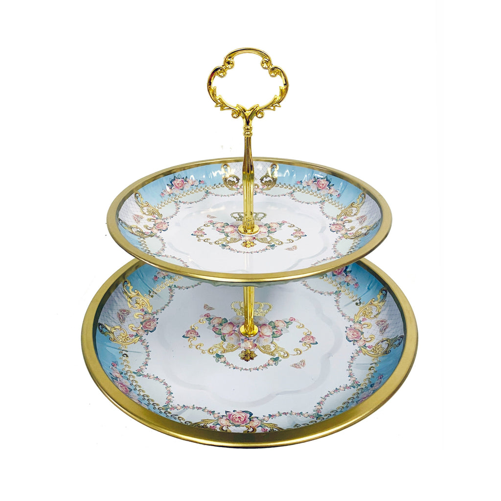 2 Tier Floral Metal Cake Stand Dessert Tower - Vintage Pastry Cupcake Serving Tray for Tea Party, Baby Shower, Birthday & Wedding Table Centerpiece Decoration