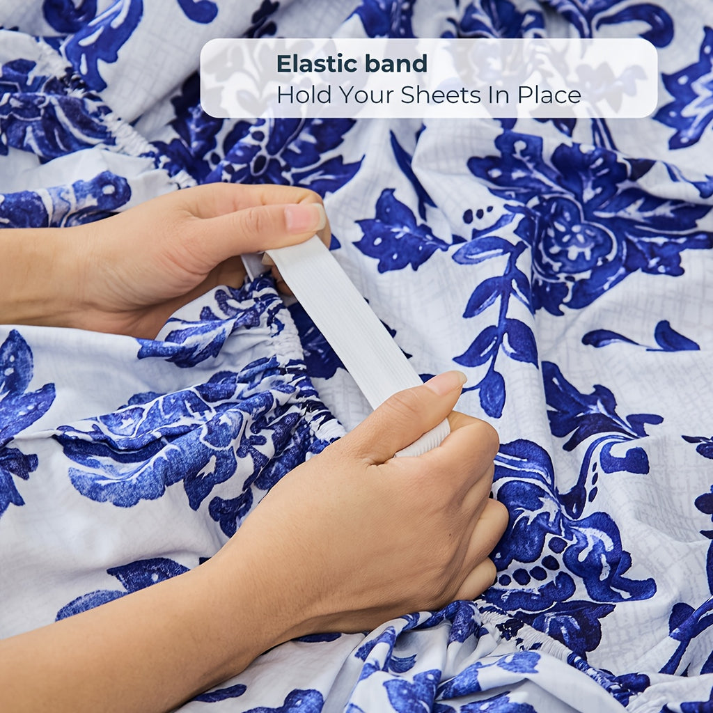 Floral Sheet Set – 4-Piece Soft Fitted & Flat Sheets with Pillowcases, Wrinkle-Resistant Bedding