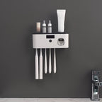 Wall Mounted Toothbrush Holder No Drill 4 Slot Bathroom Toothpaste and Toothbrush Storage Rack Modern Bathroom Organizer White Grey Space-Saving Bathroom Accessories