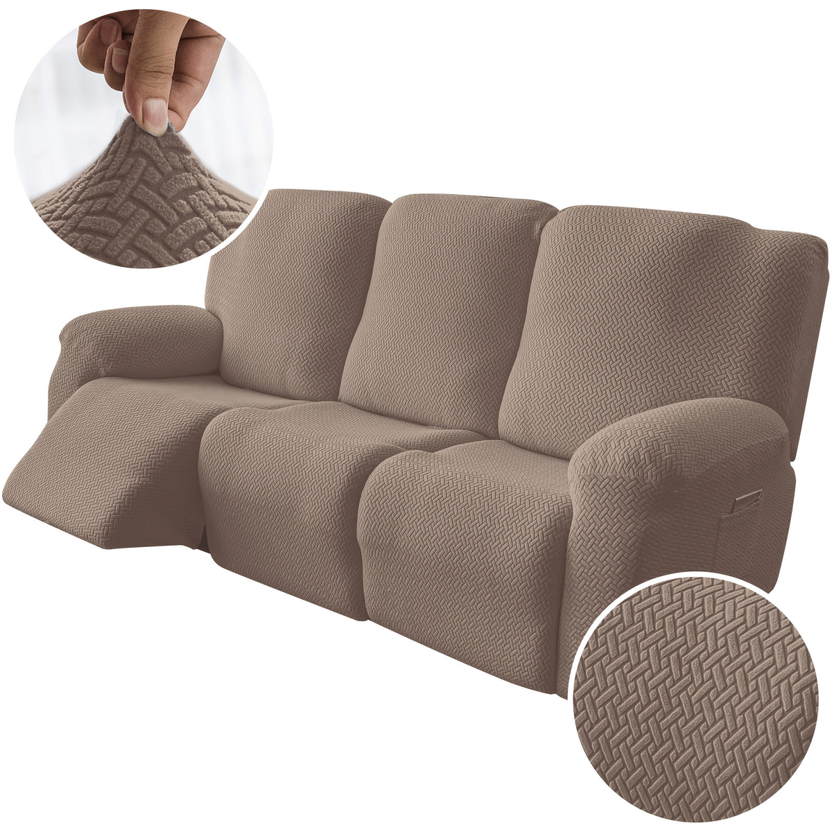 3-Seater Recliner Cover - Plush High Stretch Wear-Resistant Machine Washable Easy Clean Sofa Protector for Living Room and Bedroom