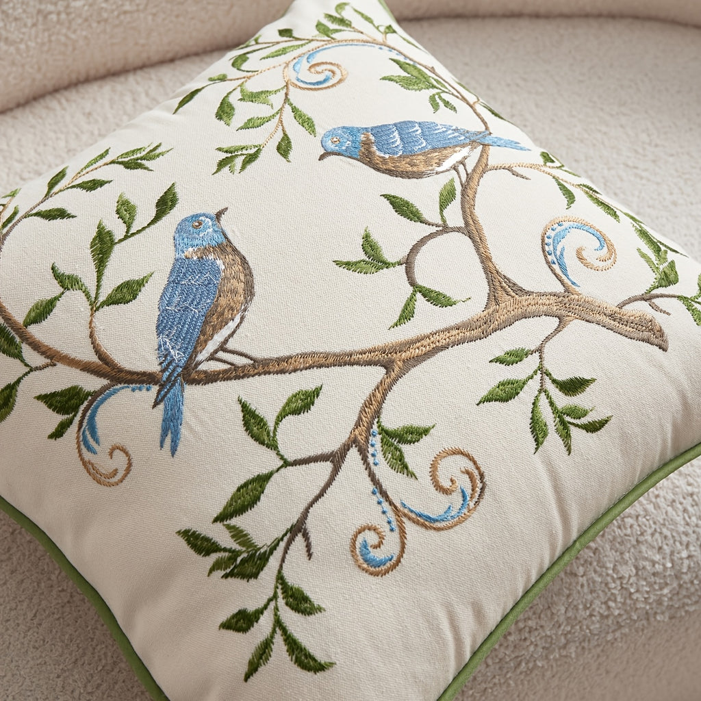 3D Embroidered Floral Bird Pillowcase – Colorful Spring Summer Decorative Cushion Cover for Sofa, Bedroom & Living Room, 2 Size Options, 1pc