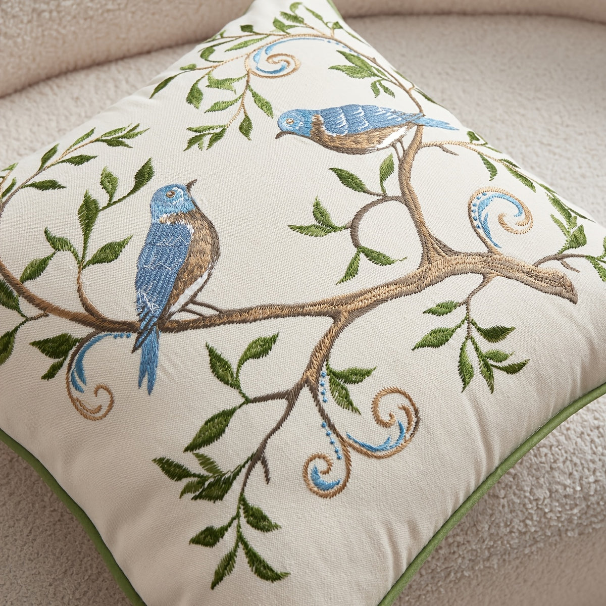 3D Embroidered Floral Bird Pillowcase – Colorful Spring Summer Decorative Cushion Cover for Sofa, Bedroom & Living Room, 2 Size Options, 1pc