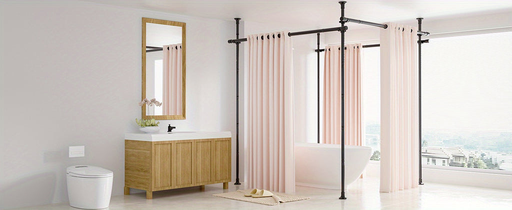 Adjustable Tension Room Divider Curtain Rod – No Drilling, 28–171" Wide, 4–10 ft Floor-to-Ceiling, Heavy Duty, Black & White (Curtains Not Included)