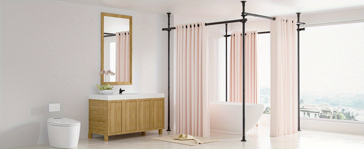 Adjustable Tension Room Divider Curtain Rod – No Drilling, 28–171" Wide, 4–10 ft Floor-to-Ceiling, Heavy Duty, Black & White (Curtains Not Included)
