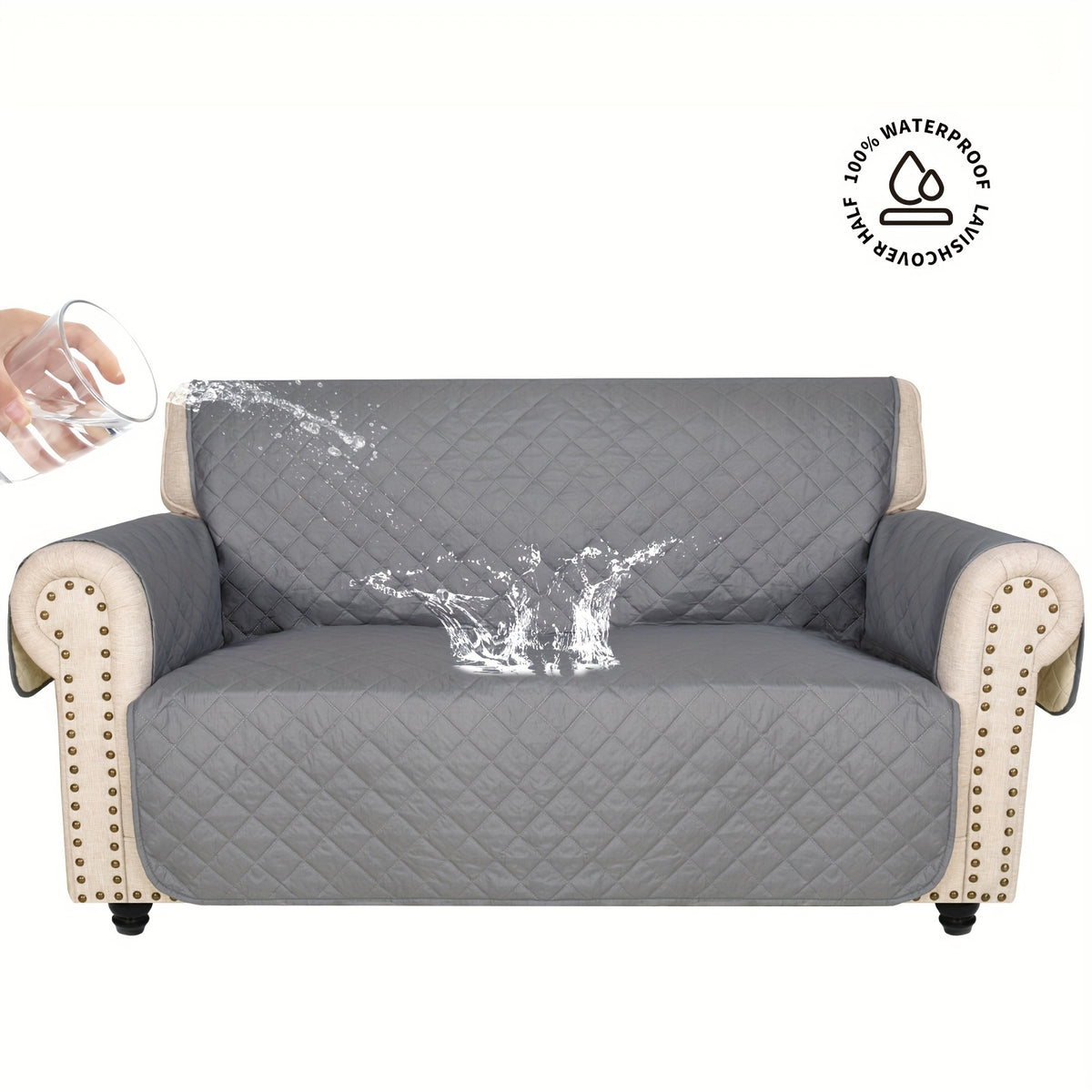 Universal Fit Sofa Slipcover Protector Washable 3 4 Seater, 5-Layer Quilted Pet-Friendly Couch Cover with Elastic Straps – Recliner & Loveseat Compatible, Non-Slip Furniture Protector for Living Room