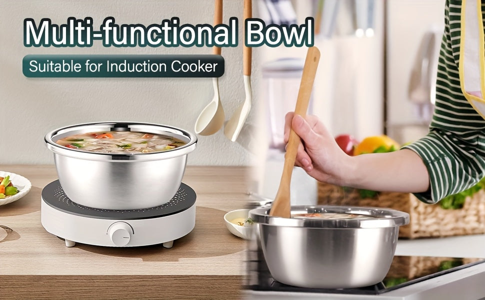 Stainless Steel Colander & Mixing Bowl Set – 304 Food-Grade Stackable Strainer Bowl for Washing Vegetables, Fruit & Rice, Dishwasher Safe Kitchen Colander, 7.09" or 11.02" Bowl + Sieve