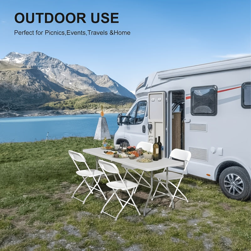 Folding Table 4ft 6ft Lightweight Portable Table Indoor Outdoor Picnic Camping Board Game with Carrying Handle Locks White