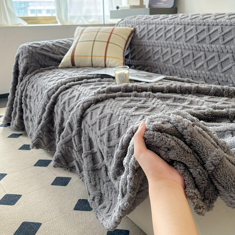 Jacquard Shu Velveteen Sofa Throw Cover 1pc Soft Plush Couch Slipcover Protector – Pet Friendly, Machine Washable, Fits Armchair to 4-Seater Sofa, Modern Home Decor Furniture Cover