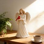 Red Bird & Angel Resin Desktop Ornament Decorative Figurine – Creative Sculpture Statue for Living Room, Entryway & Office Decor, Thoughtful Commemorative Gift