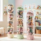 Plush Toy Storage Bucket 4-Layer Transparent Large Capacity Plastic Organizer for Stuffed Animals Kids Bedroom Playroom Green Cream Pink
