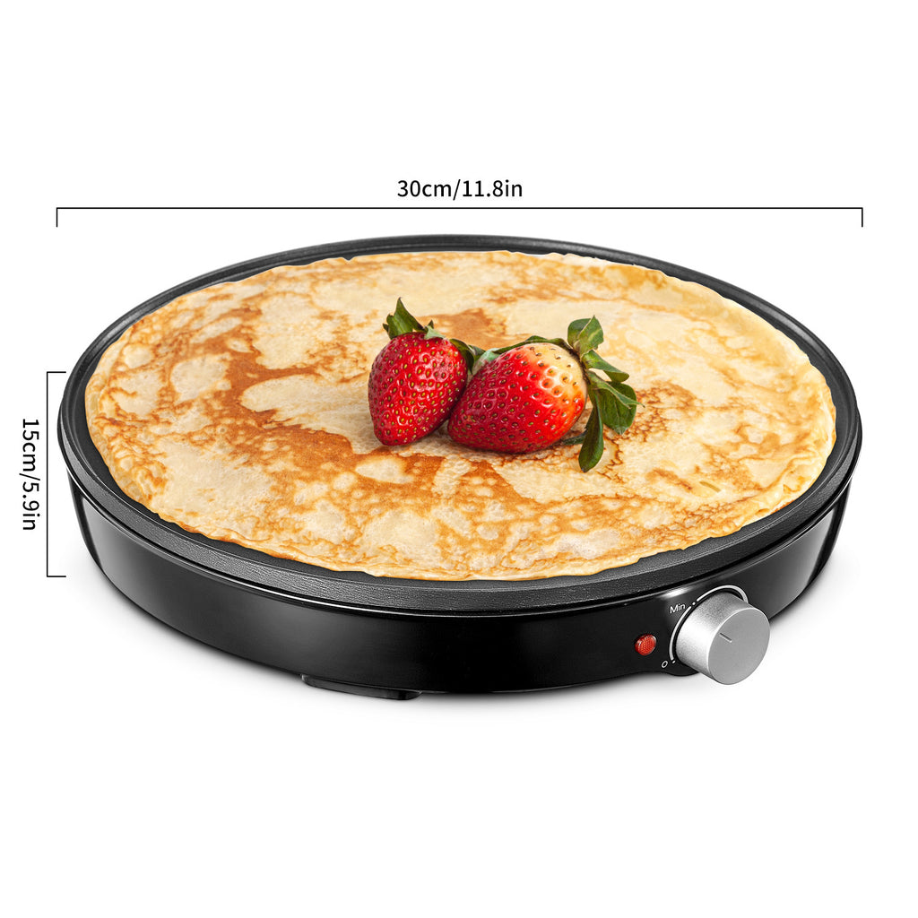 Electric Crepe Maker 12 Inch Nonstick Pancake Griddle 1000W with Precise Temperature Control - Includes Batter Spreader & Spatula for Crepes, Eggs, Omelets, Quesadillas, Hash Browns - Home Kitchen