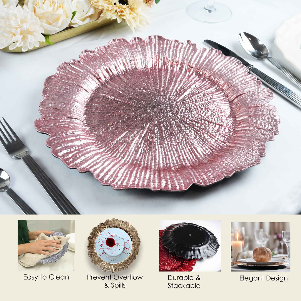 Charger Plates Set of 24 – 13 Inch Floral Reef Decorative Dinnerware for Wedding Party Table Setting Silver Gold Rose Gold Red