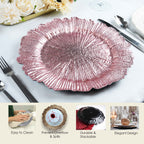 Charger Plates Set of 24 – 13 Inch Floral Reef Decorative Dinnerware for Wedding Party Table Setting Silver Gold Rose Gold Red