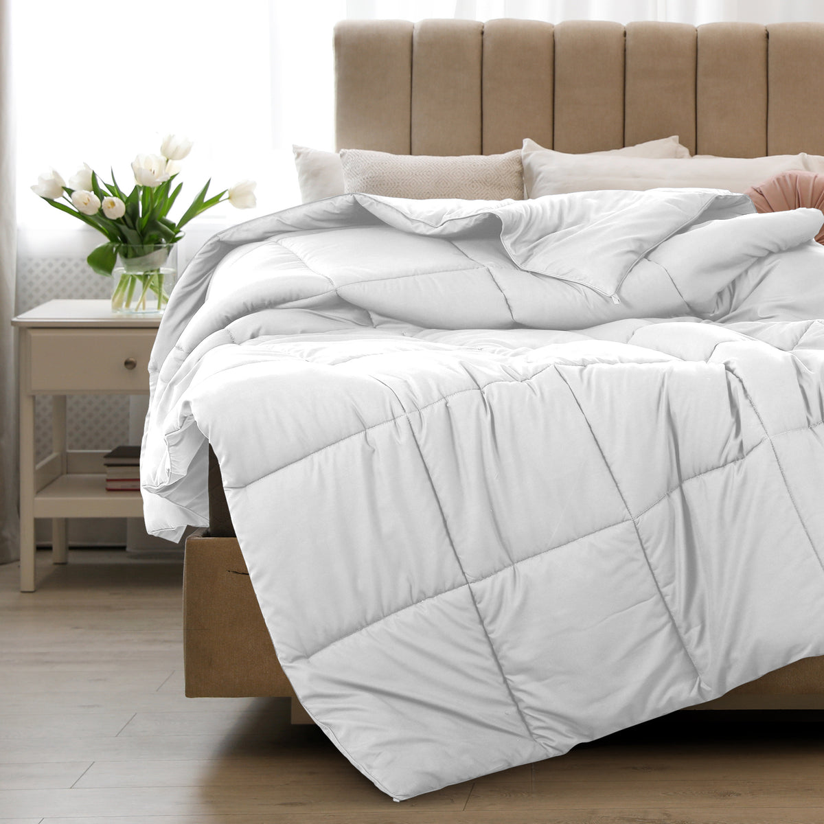 All Season Comforter with Corner Tabs & Box Stitching – Soft Fluffy Lightweight Hotel-Quality Duvet Insert for Twin Queen King, Breathable Year-Round Bedding